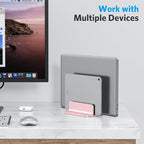 OMOTON [Updated Dock Version] Vertical Laptop Stand, Double Desktop Stand Holder with Adjustable Dock (Up to 17.3 inch), Fits All MacBok/Surface/Samsung/HP/Dell/Chrome Book (Rose Gold)