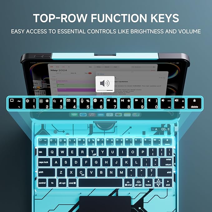 Transparent Case with Keyboard for 2024 iPad Pro 11-inch (M4),with 7-Color Backlit Wireless Keyboard, 360°Rotatable Protective Case Multi-Touch Trackpad,with Pencil Holder,with Shortcuts,Blue