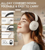 Atom Max - Hybrid Active Noise Cancelling Headphones, Hi-Res Audio, Wireless Over-Ear, Foldable, 45H Playtime, Fast Charging, Customize via an App, Bluetooth v5.4, ANC Headphones, White