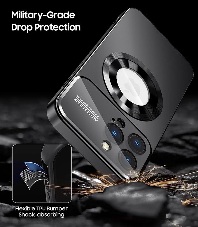 Magnetic for iPhone 13 Pro Max Case, Compatible with MagSafe, Built-in Camera Lens Protector, Logo View, Military Grade Drop Proof Phone Case Cover, Black
