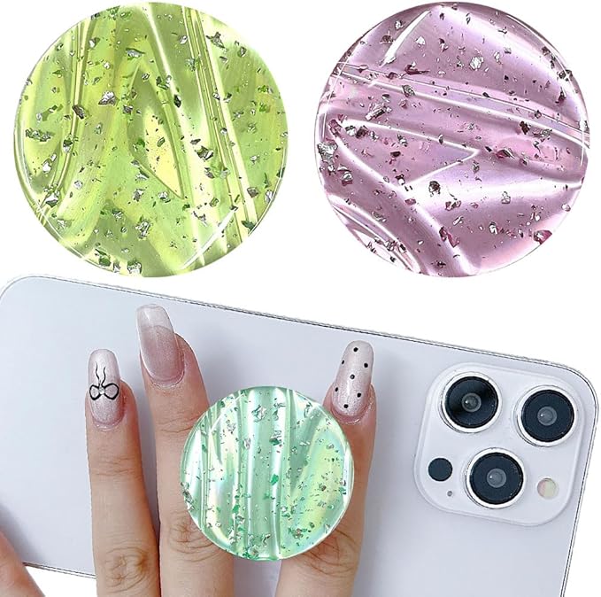 3 Pack Fashionable Clear Glitter Expandible Collapsible Moblile Phone Grip Stand Holder for Smartphones and Tablets Cell Phone Accessory- 2 (Mix Colorful Glitter Green Purple)