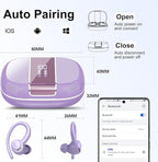 Wireless Earbuds Bluetooth 5.3 Headphones Sports, 48Hrs Playtime Bluetooth Earbuds with CVC 8.0 Mic, Stereo Bass Over Ear Bud with Earhooks, LED Display, IP7 Waterproof Earphon for Running Purple