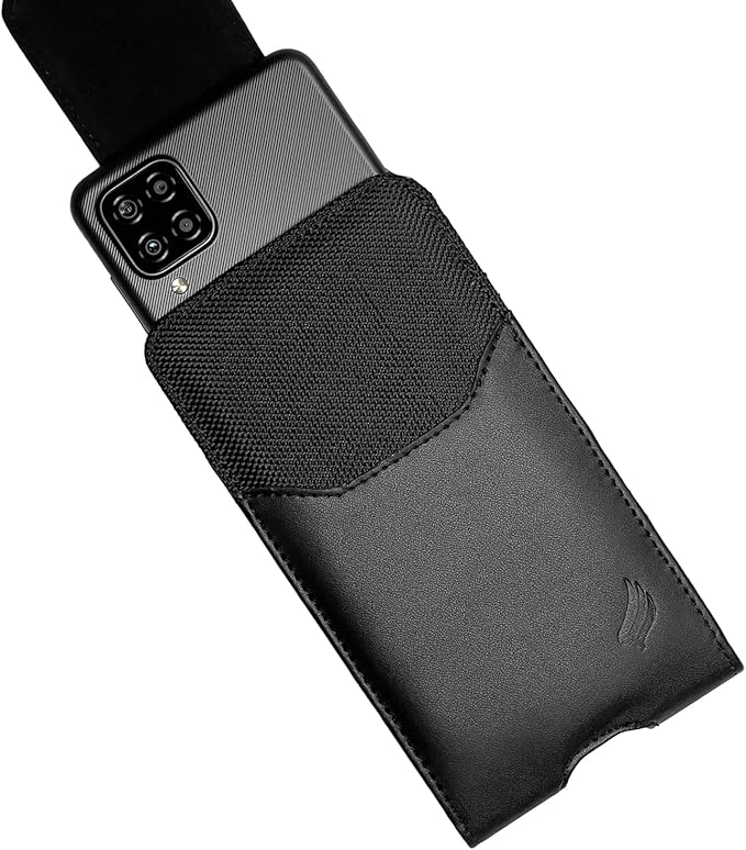 Leather Cellphone Holster for iPhone 12/13/14/15 Pro Max/Plus, Samsung Galaxy A04S A13 A14 A15 S22 S23 S24 Plus, TCL 40 XE XL - Vertical Case Waist Carrying Pouch with Belt Clip/Loops, Black