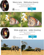 Phone Camera Lens Kit 10 in 1 for iPhone Samsung Pixel Android, 22X Telephoto Lens, 0.62X Super Wide Angle Lens&25X Macro Lens, 235° Fisheye,Kaleidoscopes, Starlight，Tripod，for Most Smartphone Black