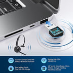 Bluetooth Headset, Wireless Headphone with Microphone for Computer, On Ear Bluetooth with USB Dongle for Office Call Center Skype Zoom Meeting Online Class (Dark Gray)