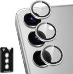 for Samsung Galaxy S25 Camera Lens Protector, Individual Metal Ring Tempered Glass Lens Cover, [Strong Adsorption] Scratch Resistant Ultra-Thin HD Clear Lens Cover, 1 Set-Silvery