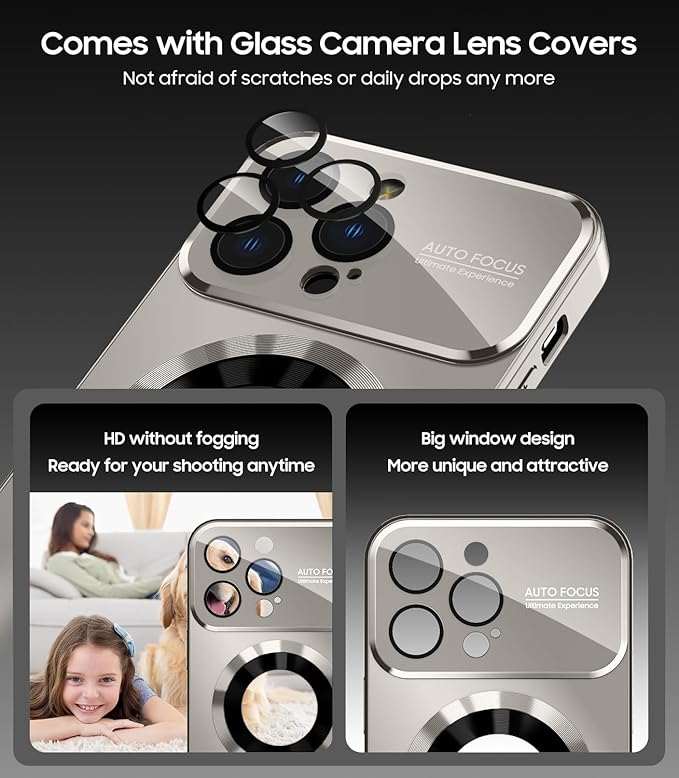 Magnetic for iPhone 14 Pro Max Case, Compatible with MagSafe, Built-in Camera Lens Protector, Logo View, Military Grade Drop Proof Phone Case Cover, Titanium Gray
