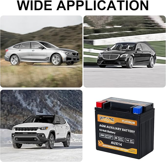 Weize AUX14 AGM Auxiliary Battery, 36 Months Warranty, 200CCA, BCI Group 400 Battery
