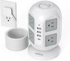 Tower Surge Protector Power Strip 15 ft, TESSAN Long Flat Extension Cord with Multiple Outlets, 8 AC Outlets with 4 USB Ports (1 USB C), Charging Station with Surge Protection, for Home Office Dorm