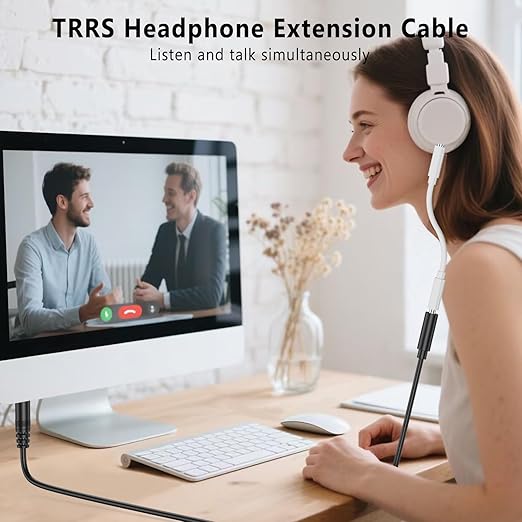 Amzpas Headphone Extension Cable, 4 Pole TRRS 3.5mm Extension Audio Cord Male to Female Stereo Audio Cable for Headset, iPhone, iPad, Smartphones, Tablets, Media Players and More (3.3ft)