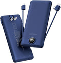 VEGER Portable Charger for iPhone with Built in Cables and Wall Plug, 10000mah Slim Fast Charging USB C Power Bank, Travel Essential Battery Pack Compatible with iPhone, iPad, Samsung etc(Navy)