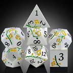 Silver Metal DND Dice, DNDND 7 PCS Heavy Flower Metallic D&D Dice Set with Gorgeous Gift Case for Dungeons and Dragon Tabletop Game (Matte Silver with Yellow Flower)