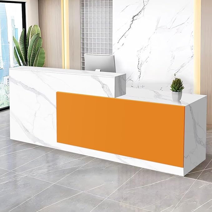 Reception Desk with Counter Modern Checkout Counter with Lockable Drawer Keyboard Tray Receptionist Desk for Office Salon Reception Table U Right 63inch/160cm
