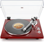 Belt Drive Turntable for Vinyl Record Player,Connect with Bluetooth Speakers or Active Speaker,Built-in Phono Pre-amp,USB Digital Output, Magnetic Cartridge,High-Gloss Wood Design(Red)