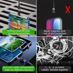 Magnetic Charging Cable (6-Pack,1.6+3.3+3.3+6.6+6.6+10ft) 540° Rotation 3A Fast Charging Data Sync 3 in 1 Magnetic Phone Charger Cable with LED Light Compatible with Micro USB Type C Phone Device