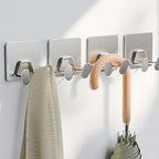 Adhesive Shower Hooks for Inside - Extra Sticky Stainless, Razor Holder Shower Accessories, Wall Mounted Self-Adhesive Double Hooks for Razor, Loofah, Towel, Shaver, Coat, Key, Silver, 4-Pack