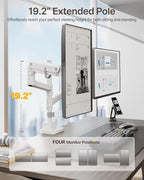 monTEK Dual Monitor Arm for up to 57" and 59.4 lbs Ultrawide Screen, Aluminum Heavy-Duty Gas Spring Vertical Stackable Curved Screen Adjustable Monitor Stand, 75/100mm Vesa Mount, White