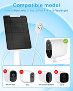 6W Solar Panel Charger Compatible with Arlo Ultra/Ultra 2/Pro 3/Pro 4/Pro 3 Floodlight Security Camera, Solar Panels Charging IP65 Weatherproof w/ 9.8ft Charging Cable Adjustable Wall Mount, 3 Pack