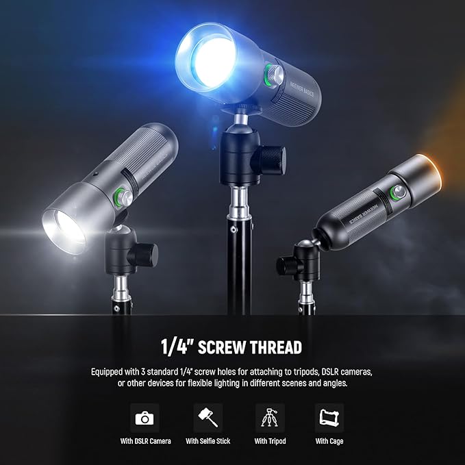 NEEWER BASICS RGB Photography Flashlight with 4 Colors/20 Gobo Filters/7500mAh, 10W Portable LED Video Spotlight Aluminum Alloy Patterned Ambient Sunset Light for Video Recording Studio Lighting, FL10