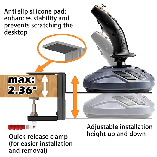 Flight Sim Game Joystick Desk Mount,Hotas Mount - Compatible with Thrustmaster T. Flight Hotas One/4/X,Sol-R2/Sol-R1,SimTask Farmstick,WINWING URSA MINOR Series,G Extreme 3D Pro,Turtle Beach VelocityOne Flightstick and PXN 2113 PRO