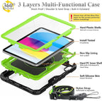 SEYMAC stock Case for iPad (A16) 11th/10th Generation 11''/10.9'' 2025/2022, Full-Body Drop Protection Case with Screen Protector &360° Rotate Hand Strap/Stand, Green+Black