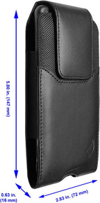 Leather Cell Phone Holster for Cricket Debut, Icon, AT&T Radiant Core, Calypso 2, Moto E6, G7 Play, Alcatel Onyx, REVVLRY REVVL2 - Vertical Case Waist Carrying Pouch with Belt Clip/Loops, Black