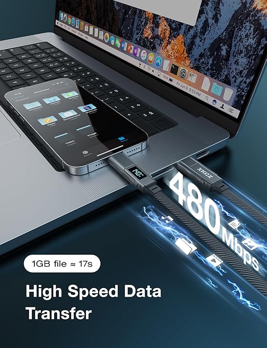 4 in 1 USB C Cable with Wattage Display, 140W Flat Nylon Braided Multi Charge Cable with Data Sync, USB C Charging Cord Combo Type C/USB A/L Port for iPhone/iPad/Samsung/Laptop, 5FT