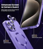 Magnetic for iPhone 15 Pro Case [Compatible with MagSafe][Built-in Camera Lens Protector] Slim Soft Silicone Bumper Shockproof Metallic Shine Phone Case (Purple)