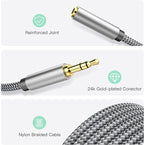 3.5mm Headphone Extension Cable 6ft, Nylon Braided Aux Cord Extender for Smartphones, Tablets, Media Players (No Mic Support)