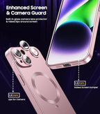 Magnetic for iPhone 15 Case [Compatible with MagSafe][Built-in Camera Lens Protector] Slim Soft Silicone Bumper Shockproof Metallic Shine Phone Case (Rose Gold)