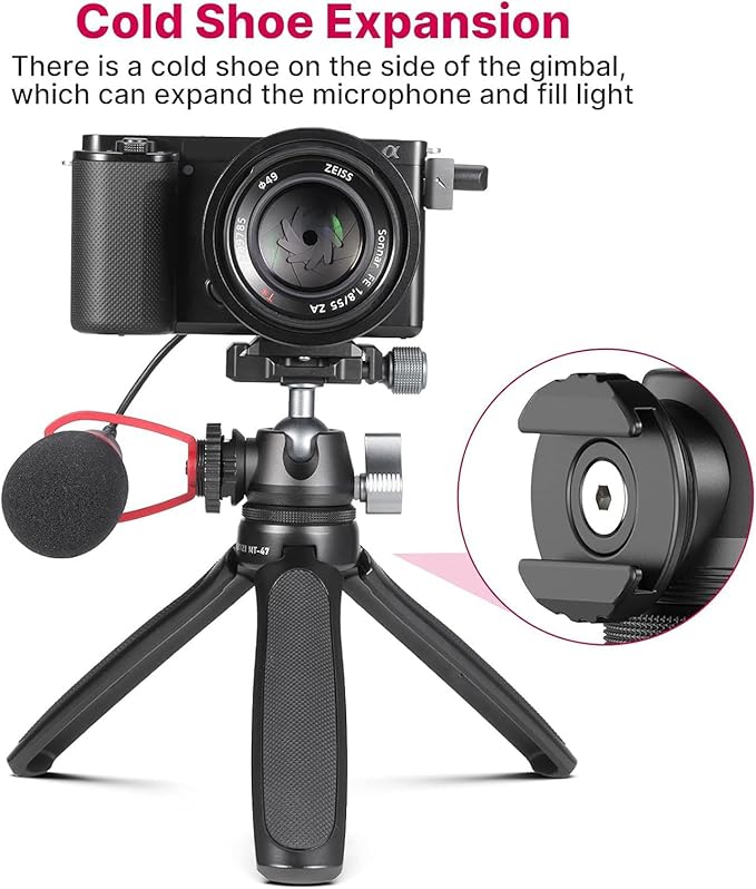 ULANZI MT-47 Camera Tripod Aluminum Alloy Mini Travel Phone Tripod Stand Compact Desktop Tripod for DSLR, 360° Ball Head with 1/4 inch Arca Quick Release Plate Cold Shoe Portable Vlog Selfie Stick