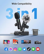 3-in-1 Mini Microphone for iPhone: Wireless Lavalier Microphones for iOS/Android/Camera - Noise Reduction Lapel Mic forLive Stream - HiDefSound for Video Mavericks