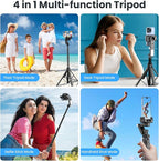 Auto Face Tracking Selfie Stick Tripod for iPhone with Light - 360 Rotation That Follows Your Movement -160cm Phone Camera Tripod Stand with Remote for Vlogging, Live Streaming, Video Recording