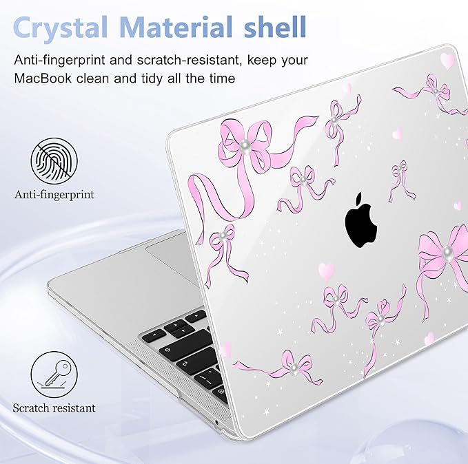 May Chen for MacBook Pro 13 inch Case 2022 2021 2020 Release A2338 M2 M1 A2289 A2251, Plastic Crystal Hard Shell Case Cover for MacBook Pro 13 inch Touch Bar Fits Touch ID, Pearl Bow
