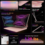 HOU Keyboard Case for iPad Air 11 inch 2025 (M3)/2024 (M2)&iPad Pro 11 Inch(4th/3rd/2nd/1st) Gen 2022,iPad Air 5th&4th Generation Case with Keyboard,Magic-Stand, Multi-Touch Trackpad,Backlight,Pink