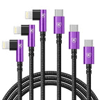 90 Degree USB C to Lightning 10FT, iPhone Charger Cables [Apple MFi Certified] 3Pack Fast Charging Cord, Nylon Braided USB C Lightning Cable Compatible with iPhone 14/13/12/11/Pro Max/Plus/8/7-Purple