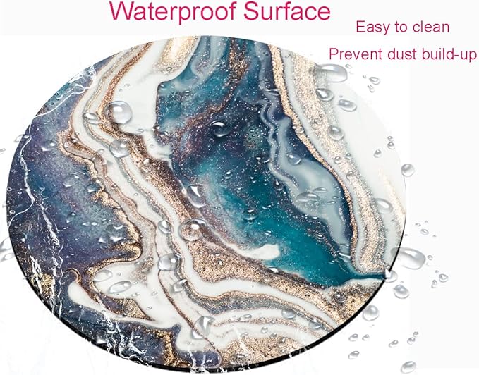 Blue Gold Marble Mouse Pad - Premium Textured Round Washable Mousepad with Lycra Cloth and Non-Slip Rubber Base for Wireless Mouse
