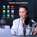 Streaming Webcam with Adjustable Ring Light, Full HD 1080P Webcam with Dual Microphones and Advanced Auto-Focus,Pro Web Camera for Online Learning, Zoom Meeting Skype Teams, Gaming Laptop