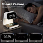 Digital Alarm Clock with Wireless Fast Charging Station 15W Touch Smart Lamp for Bedside,3 Colors Nightlight Adjustment Night Lamp for Living Room,Bedside,Heavy Sleepers (White+Cable&Adapter)