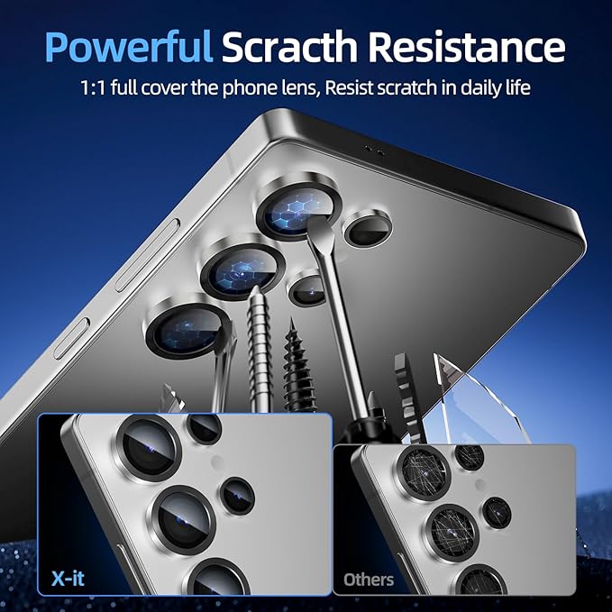 X-it Camera Lens Protector for Samsung S25 Ultra, 9H Tempered Glass, Independent Metal Aluminum Edge Original Protection Design, Suitable for Phone Case, Anti-scratch, Anti-reflective,Silver