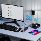 Powered USB Hub, 10-Port USB Splitter Hub (7 Faster Data Transfer Ports+ 3 Smart Charging Port) with Individual LED On/Off Switches and 12V/3A Power Adapter USB Extension for Mac, PC and More