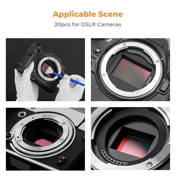 K&F Concept 20 Pack APS-C Frame Sensors Cleaning Swabs, DSLR SLR Digital Camera Dry CCD CMOS Clean Swabs Compatible with Nikon Sony Canon DSLR Camera Sensor, 16mm x 20mm