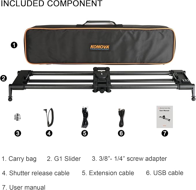 Konova New G1 Wireless Motorized Integrated Carbon Slider for Video, Time Lapse, Stop Motion, Parallax Panormaic Shooting (60cm (23.6"))