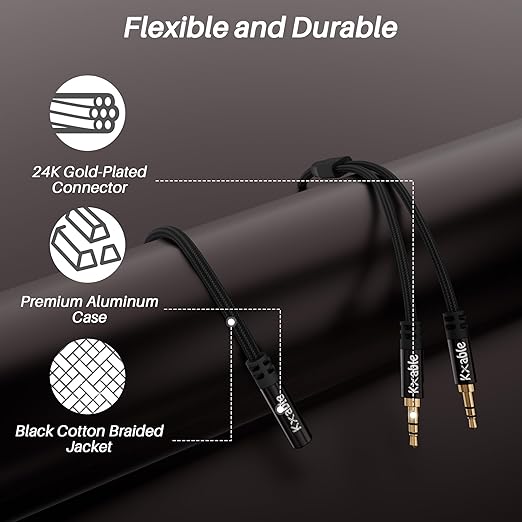 1/8 Inch TRS Stereo Y Splitter Cable 3FT, 3.5mm Female to 2-Male Y-Splitter Stereo Audio Cable, for Cell Phone PC Laptop, Speaker, Headphones, Suitable for Switching or Two Sets of Speakers