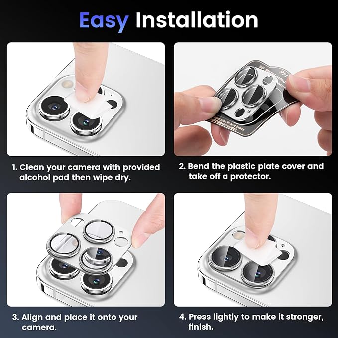 Tensea for iPhone 16 Pro/iPhone 16 Pro Max/iPhone 15 Pro/iPhone 15 Pro Max Camera Lens Protector, Metal Aluminum Alloy Tempered Glass Cover Camera Screen Protector Accessories, Case Friendly