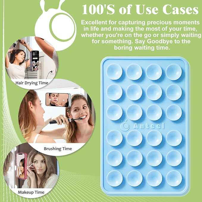 Anteel Medium-Sized Silicone Suction Phone Case Adhesive Mount, Enhanced Suction Power and Upgraded Thickened Sticky Phone Grip, Durable, Hands-Free Sticky Phone Holder, 2.28"x3.46" (Light Pink)