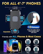 [Military-Grade Construction] Phone Holders for Your Car, 2025 New Car Phone Holder Cell Smartphone Mount Windshield Dashboard Suction Cup Stand Truck Cradle for iPhone Samsung Android All