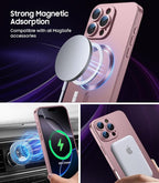 Magnetic for iPhone 16 Pro Case [Compatible with MagSafe][Built-in Camera Lens Protector] Slim Soft Silicone Bumper Shockproof Metallic Luster Phone Case (Rose Gold)