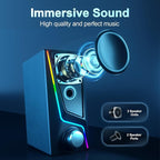 Nylavee Computer Speakers with Subwoofer, 2.1 Hi-Fi PC Speakers System with 6 Lighting Modes, Enhanced Bass, Plug and Play, USB/USB-C Powered and 3.5mm Aux in for Desktop, Monitor, Laptop, Tablet
