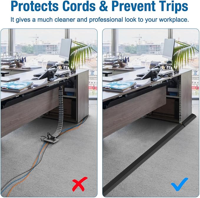 Eapele 10 ft Floor Cord Cover Heavy Duty Cable Protector, Easy to Unroll, Prevent Trip Hazard for Home Office or Outdoor Settings (Black - 2pcs)